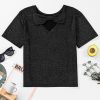 Women's Elegant Black Bow Decor Glittery Short Sleeve Top - Image 6