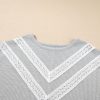 Plus Size Light Grey Lace Insert Waffle Ruffle Short Sleeve Top for Women - Image 8