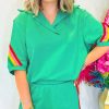 Women's Sea Green Rainbow Colorblock Collared Short Sleeve Top & Shorts Set - Image 3