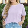 Plus Size Women's Orchid Petal Waffle Knit Short Sleeve Top with Patched Pocket - Image 5