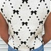 Charming White Bow Pattern Buttoned Side Cropped Sweater Vest for Women - Image 2