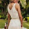 Women's White Eyelet Crochet Sleeveless V Neck Beach Dress - Flattering High Waist Design - Image 10