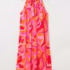 Women's Rose Abstract Printed High Neck Knotted Nape Sleeveless Maxi Dress - Image 14