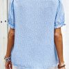 Women's Sky Blue Floral Embroidered Puff Sleeve Notched V Neck Blouse - Image 3