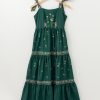 Elegant Blackish Green Floral Smocked Back Tied Straps Tiered Maxi Dress for Women - Image 5