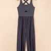 Women's Carbon Grey Back Crossed Straps Hollow Out Sleeveless Jumpsuit - Image 6