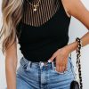 Women's Black Ribbed Texture Mesh Cutout Knitted Sweater Vest - Chic and Comfortable - Image 6