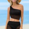 Women's Black Pleated Mesh One Shoulder Bikini Top and Skirt Set - Stylish Beachwear - Image 14