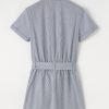 Women's Blue Stripe Buttoned Belted High Waist Romper with Chest Pockets - Image 8