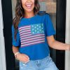 Women's Real Teal American Flag Pattern Crewneck Tee - Casual Patriotic Shirt - Image 3
