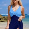 Women's Navy Blue Crisscross Straps Tie Back Flared One Piece Swimsuit - Elegant V Neck Design - Image 9