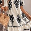 Women's Apricot Western Print Ruffled Short Sleeve Loose Dress - Image 7