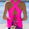 Women's Rose Floral V Neck Ruffled Hem Tankini Set - Stylish Beach Swimwear - Image 2