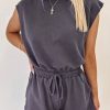 Women's Bristol Black Knit Open Back Drawstring Romper with Cap Sleeves - Image 9