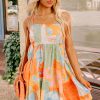 Women's Orange Seashell Patchwork Print Self-Tie Flowy Sundress for Summer Adventures - Image 11