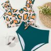 Women's Green Leopard Print U Neck Knotted High Waist Bikini Set - Stylish Summer Swimwear - Image 5