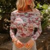 Elegant Pink Floral Printed Long Sleeve Sheath Bodysuit for Women - Image 14