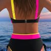 Women's Black Color Block Drawstring Side V Neck High Waist Bikini Set - Image 11