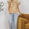 Women's Parchment Two-Tone Ruffle Sleeve Top with Bow Detail - Image 7