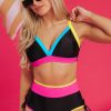 Women's Black Color Block Drawstring Side V Neck High Waist Bikini Set - Image 6