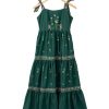 Elegant Blackish Green Floral Smocked Back Tied Straps Tiered Maxi Dress for Women - Image 12