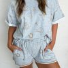 Women's Gray Western Fashion Printed T-Shirt and Elastic Waist Shorts Set - Image 2