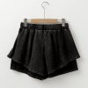 Women's Black Mineral Wash French Terry High Waist Casual Shorts with Drawstring - Image 8