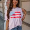 Women's Light Pink Flag Bow Graphic Crewneck Tee - Fun and Playful Design - Image 3