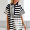 Women's Black Stripe Half Placket Polo T-Shirt Dress - Casual Elegance - Image 5