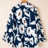 Women's Sail Blue Abstract Floral Print Puff Sleeve Half Button Blouse - Elegant Bohemian Style - Image 6