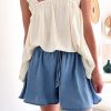 Women's Dusk Blue Drawstring Elastic Waist Wide Leg Denim Shorts - Image 7