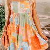 Women's Orange Seashell Patchwork Print Self-Tie Flowy Sundress for Summer Adventures - Image 9