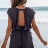 Women's Bristol Black Knit Open Back Drawstring Romper with Cap Sleeves - Image 2