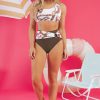 Women's Khaki Abstract Print One Shoulder High Waist Bikini - Chic & Flattering Swimsuit - Image 13