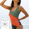 Women's Duffel Green Color Block Padded Square Neck One Piece Swimsuit - Image 3