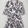 Plus Size Black Floral Print Tiered Frilled Half Sleeve Mini Dress - Image 8