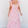 Women's Pink Floral Print Square Neck Ruffled Strap Maxi Dress for Summer - Image 2