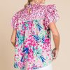 Women's Pink Floral Mixed Print Ruffle Cap Sleeve Blouse for Stylish Summer Wear - Image 7