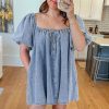 Women's Myosotis Bubble Sleeve Square Neck Denim Babydoll Dress - Playful & Chic - Image 11