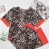 Women's Brown Animal Print Color Contrast Edge Loose Fit Pants Set - Image 4