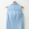 Women's Light Blue Denim Collared Sleeveless Shirt - Versatile Casual Top - Image 6