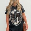 Women's Black Nashville Guitar Print Crew Neck T-Shirt Mini Dress - Image 4