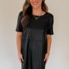 Women's Black Faux Leather Loose Fit T-Shirt Dress - Trendy & Comfortable Mini Dress - Image 5