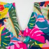 Women's Green Tropical Print V Neck Backless One Piece Swimsuit with Ruffle Detail - Image 11