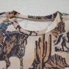 Women's Khaki Western Cowboy Print Cuffed Sleeve Crewneck T-Shirt - Image 13