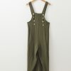 Women's Jungle Green Solid Color Buttoned Straight Leg Overalls - Adjustable Straps for Custom Fit - Image 4