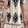 Women's Apricot Western Print Ruffled Short Sleeve Loose Dress - Image 3