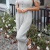 Chic Women's Black Stripe Half Buttoned Sleeveless Wide Leg Jumpsuit - Image 9