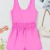 Chic Sachet Pink Sleeveless Cinched Waist Romper with Loop Drawstring - Image 5