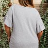 Plus Size Light Grey Lace Insert Waffle Ruffle Short Sleeve Top for Women - Image 2